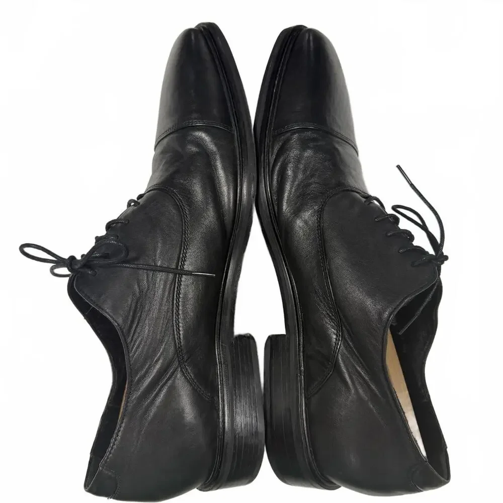 Men’s black leather Cole Haan, flat dress shoes size 12 EUC‎ cap toe